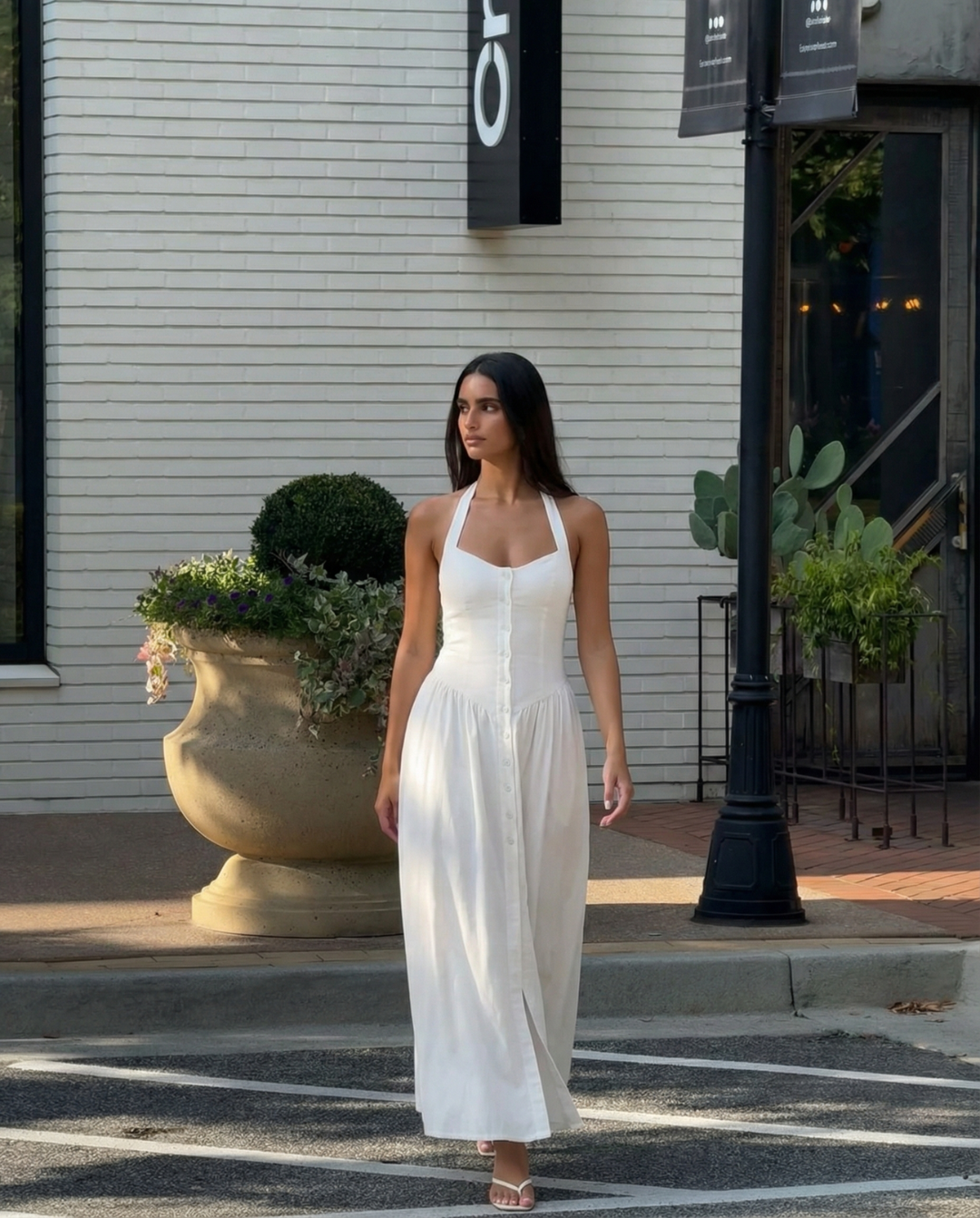 Faye | Halter Neck Sweetheart Button Front Midi Dress