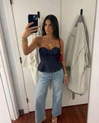 Harriet | Dark Wash Denim Corset Peplum Top