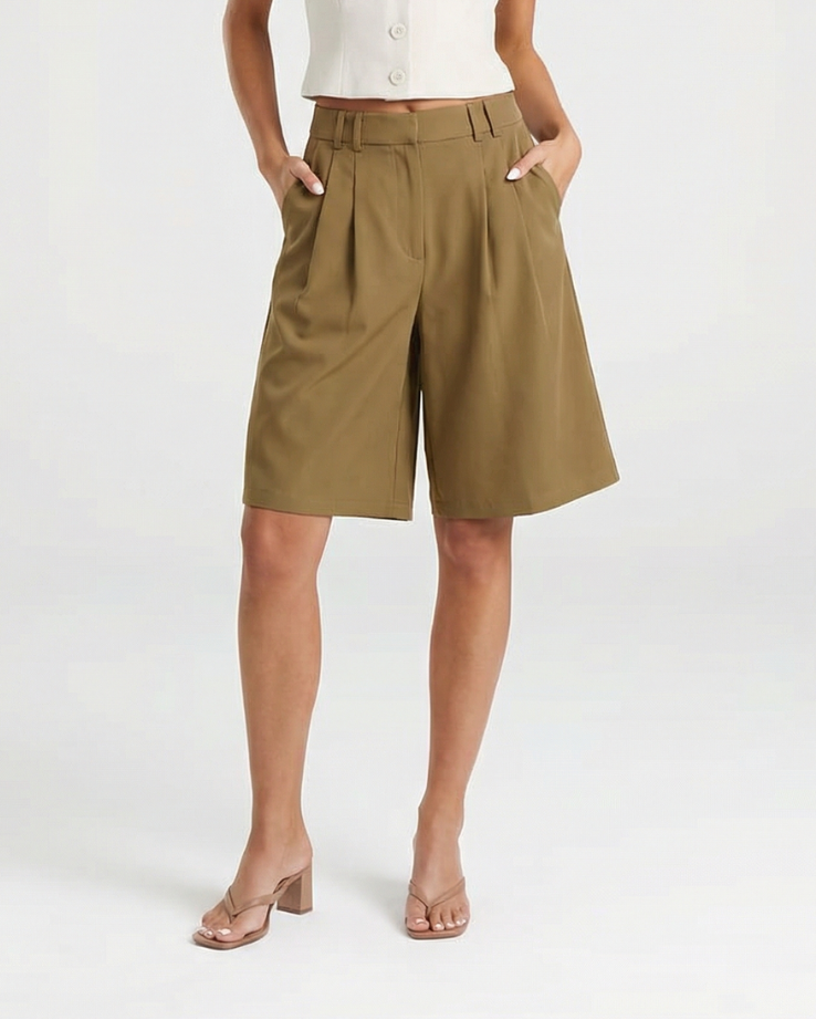 Jessica | High-Waist Front-Pleat Wide-Leg Tailored Shorts