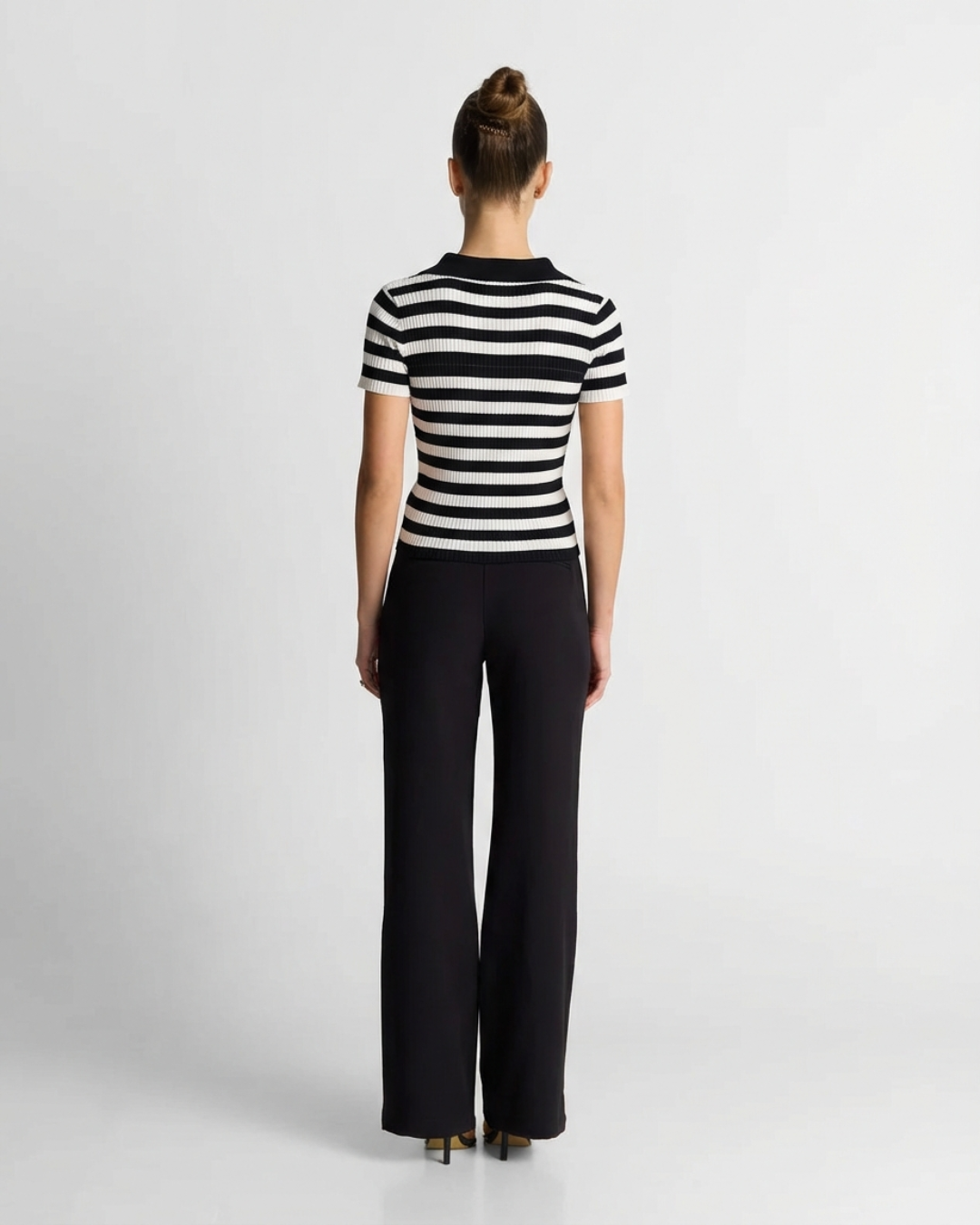 Phoebe | Striped Ribbed Knit Polo Crop Top