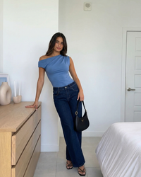 Stella | Off-Shoulder Draped Top in Pink, Blue & Black