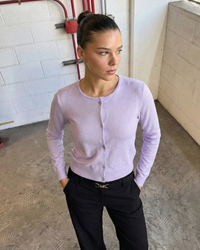 Erin | Crew Neck Button Front Ribbed Lightweight Cropped Cardigan