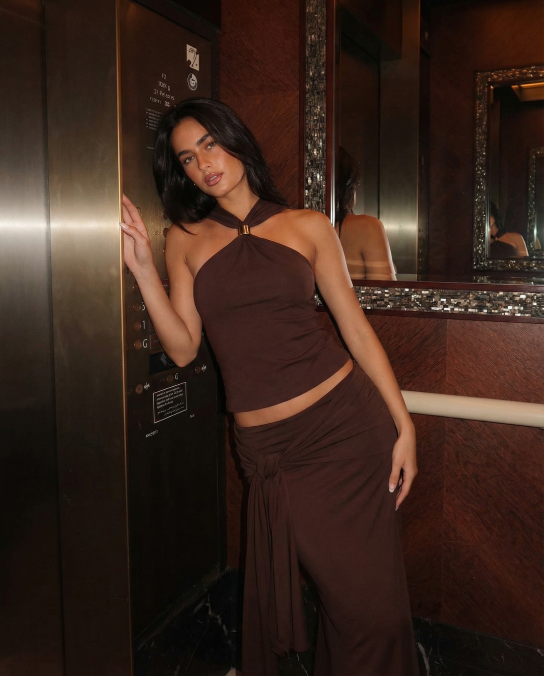 Cecilia | Twisted Halter Neck Gold Hardware Crop Top