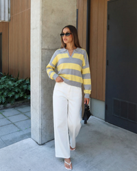 Amber | Striped Polo Knit Top in Red & Yellow