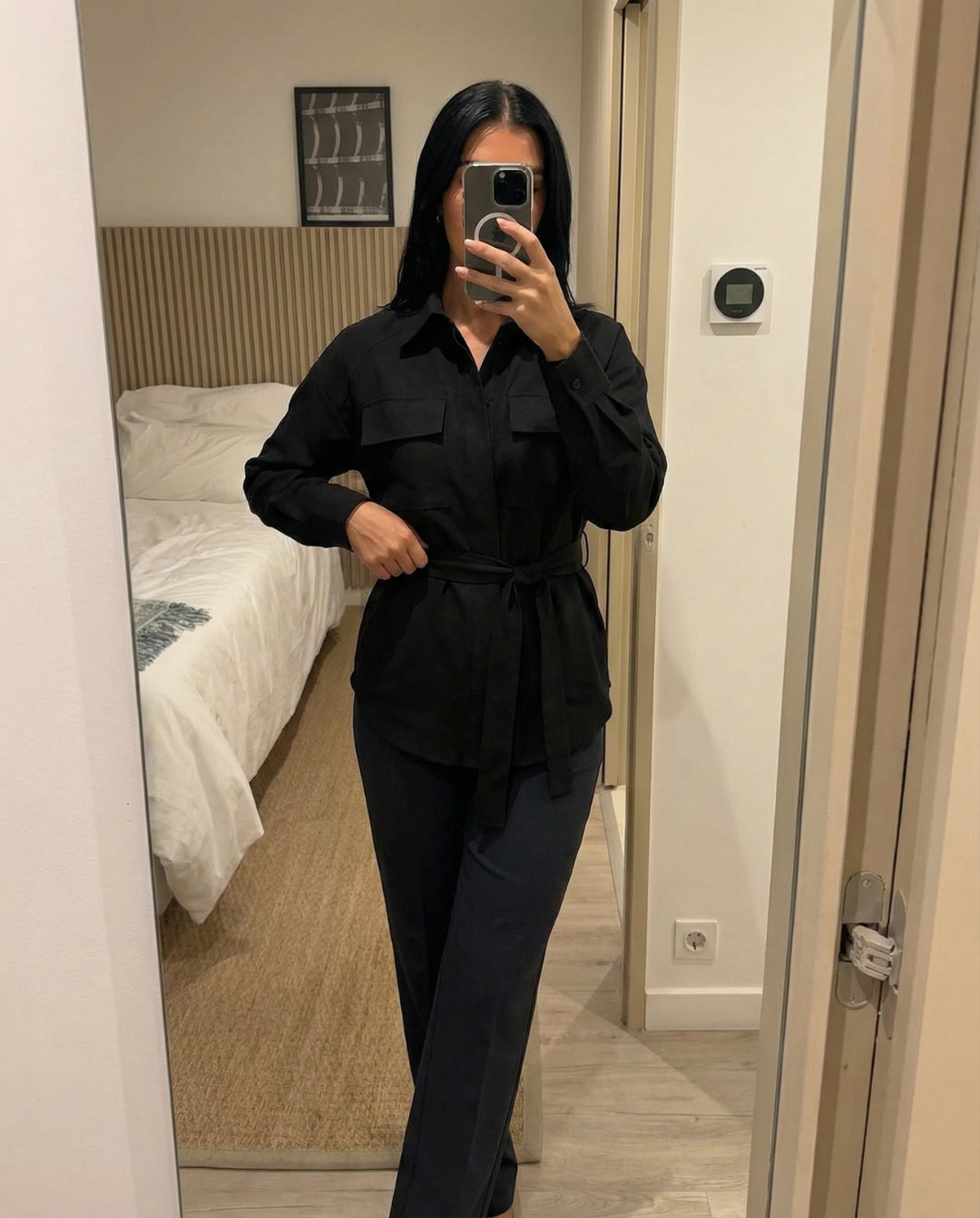 Greta | Smart Casual Longline Shirt Black