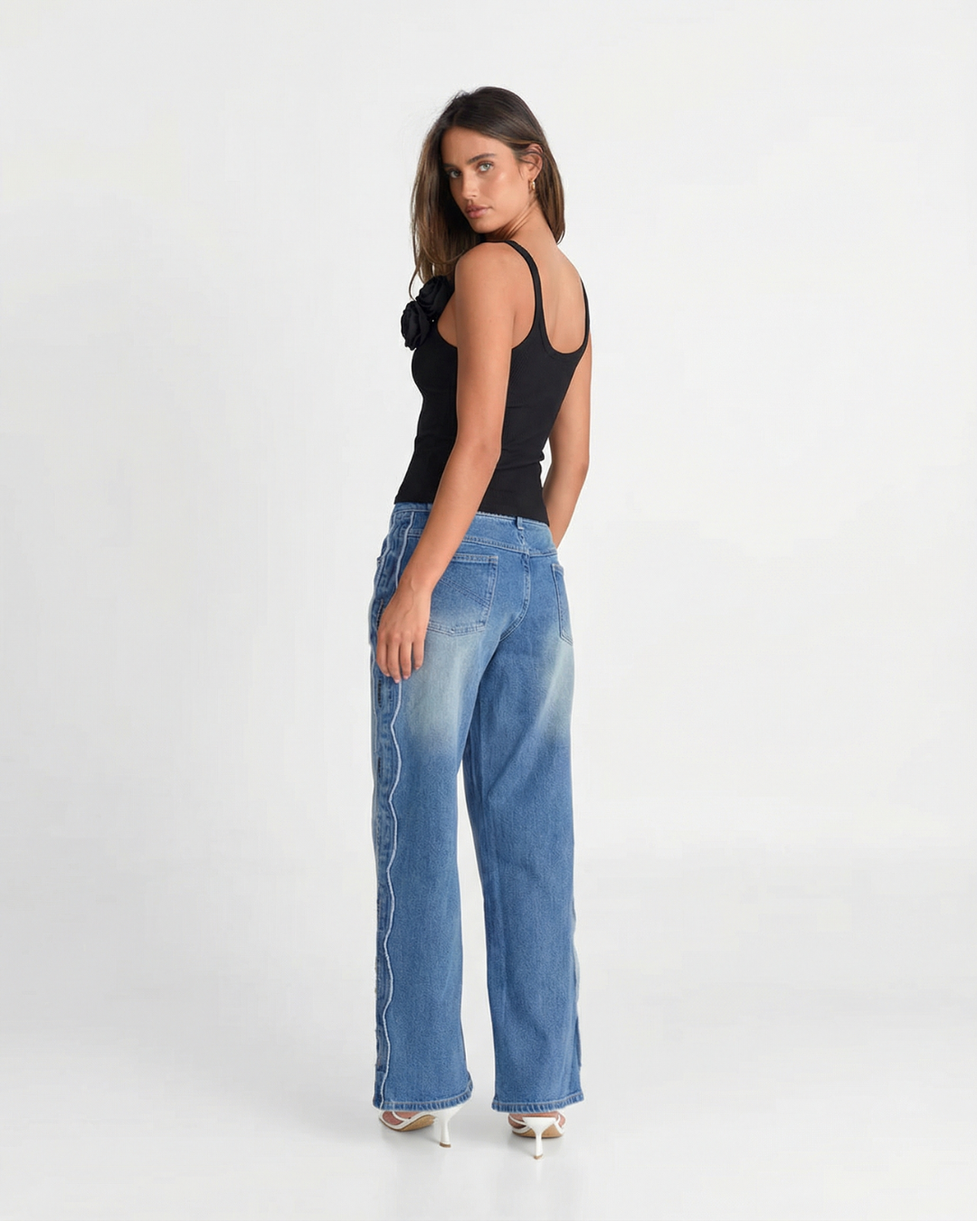 Eloise | Fabric Rose Ribbed Knit Scoop Neck Tank Top