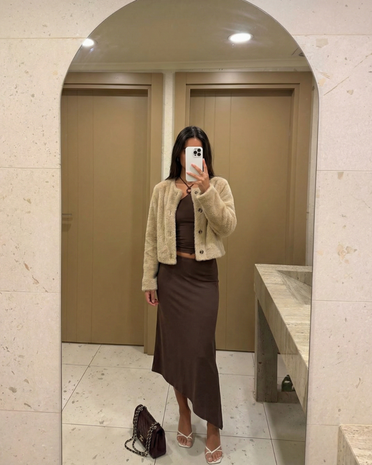 Kira | Elegant Cropped Faux Fur Jacket Beige