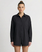 Sadie | Cotton Shirt Romper in Black