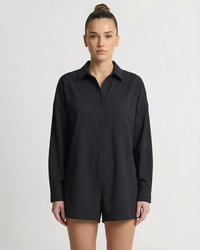 Sadie | Cotton Shirt Romper in Black