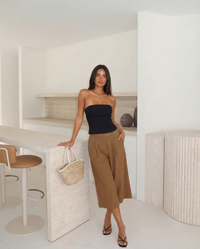 Aria | Front-Pleat Wide-Leg Cropped Linen Trousers