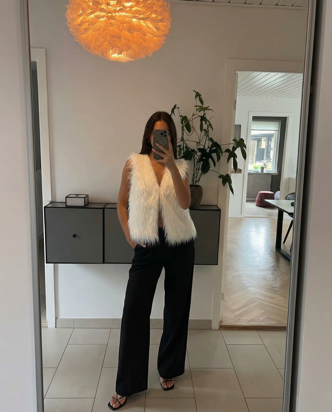 Jemima | White Shaggy Faux Fur V-Neck Waistcoat