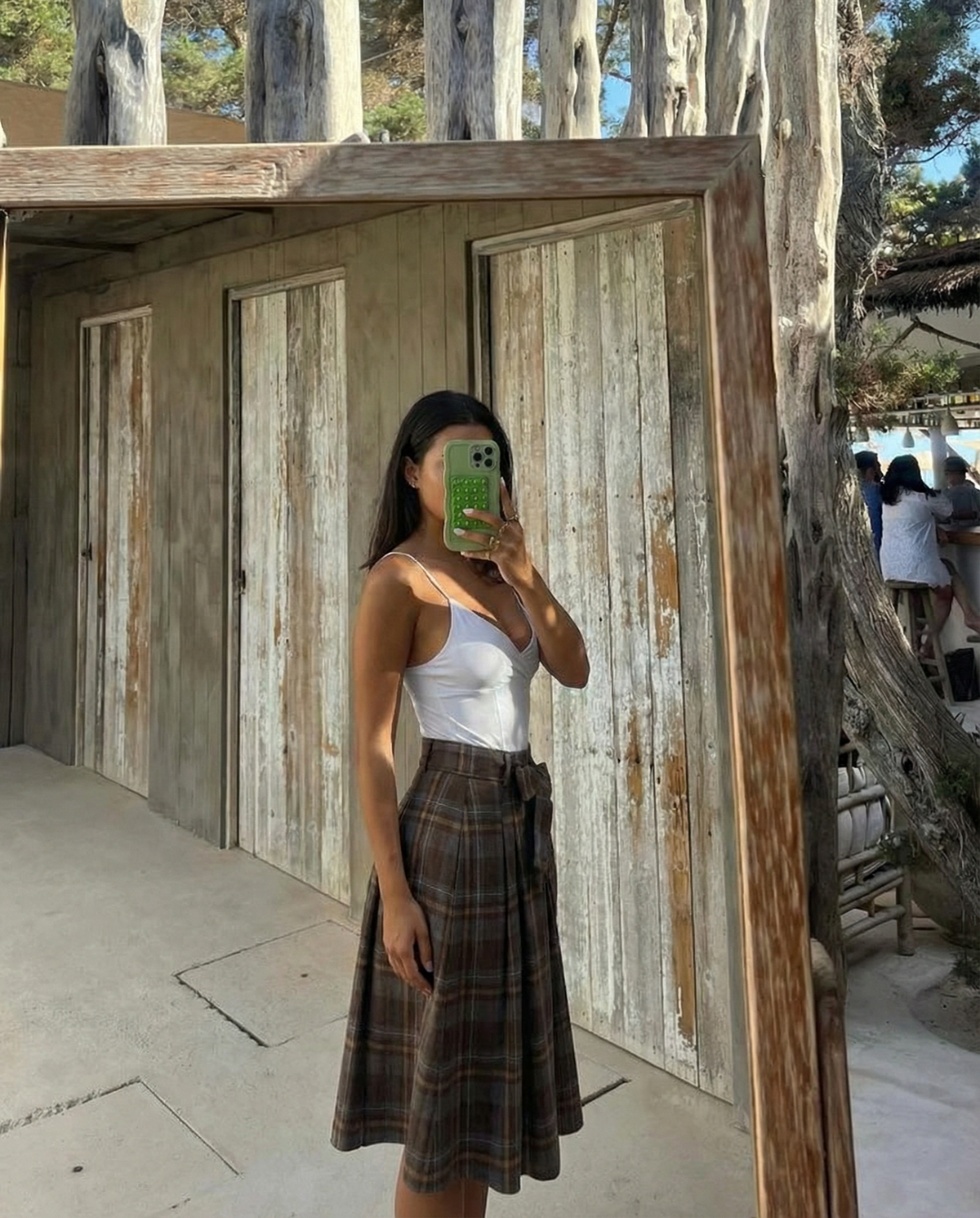 Iris | Pleated Plaid Midi Skirt