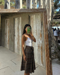 Iris | Pleated Plaid Midi Skirt