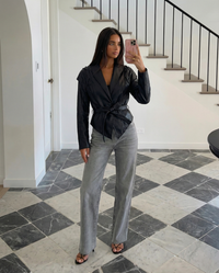 Anna | Faux Leather Belted Cropped Blazer