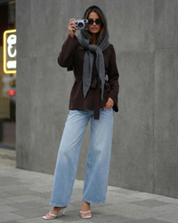 Lexi | V-Neck Self-Tie Belt Wide Sleeve Jersey Wrap Top