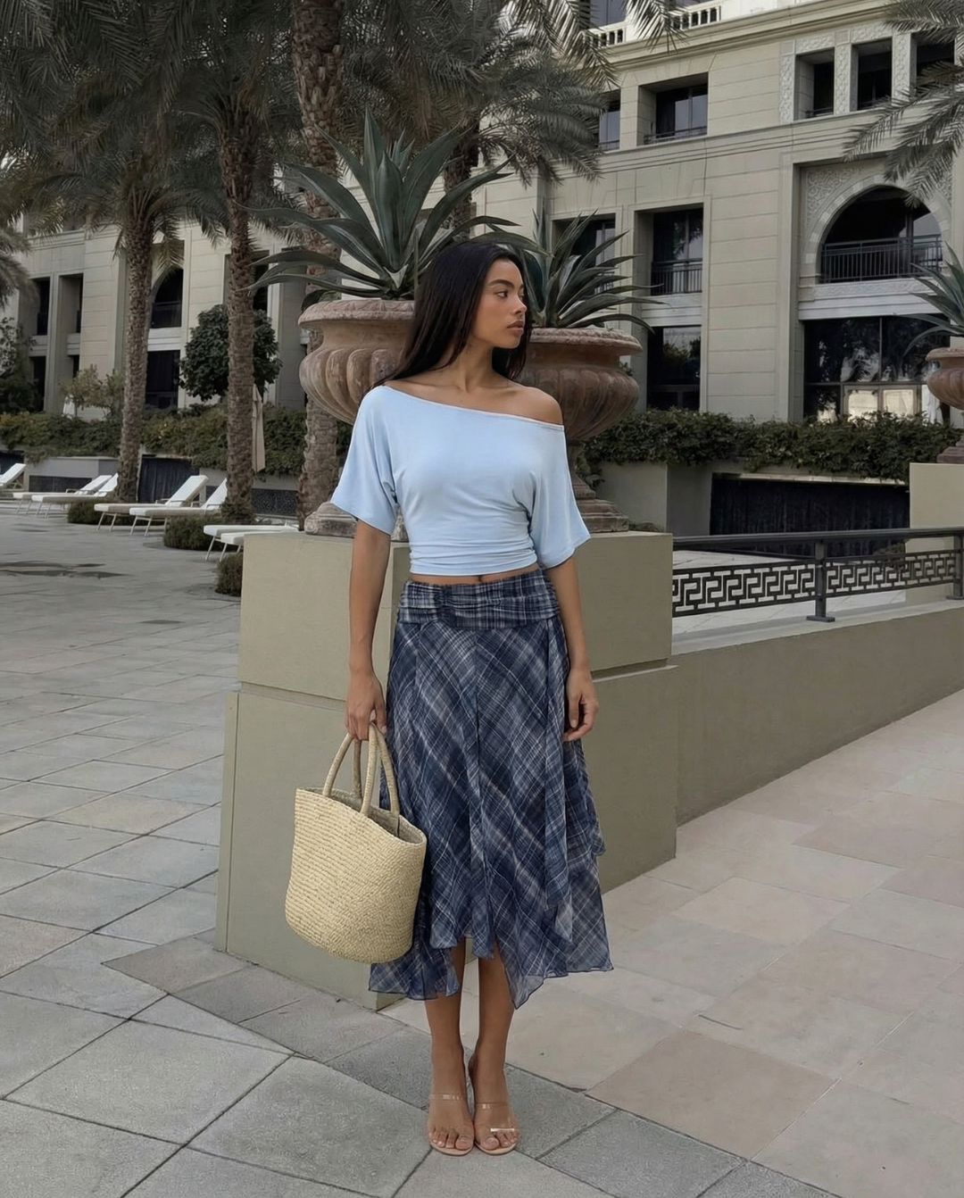 Mila | Plaid Chiffon Asymmetric Midi Skirt