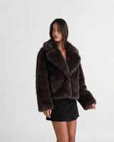Natalia | Chocolate Faux Fur Cropped Jacket