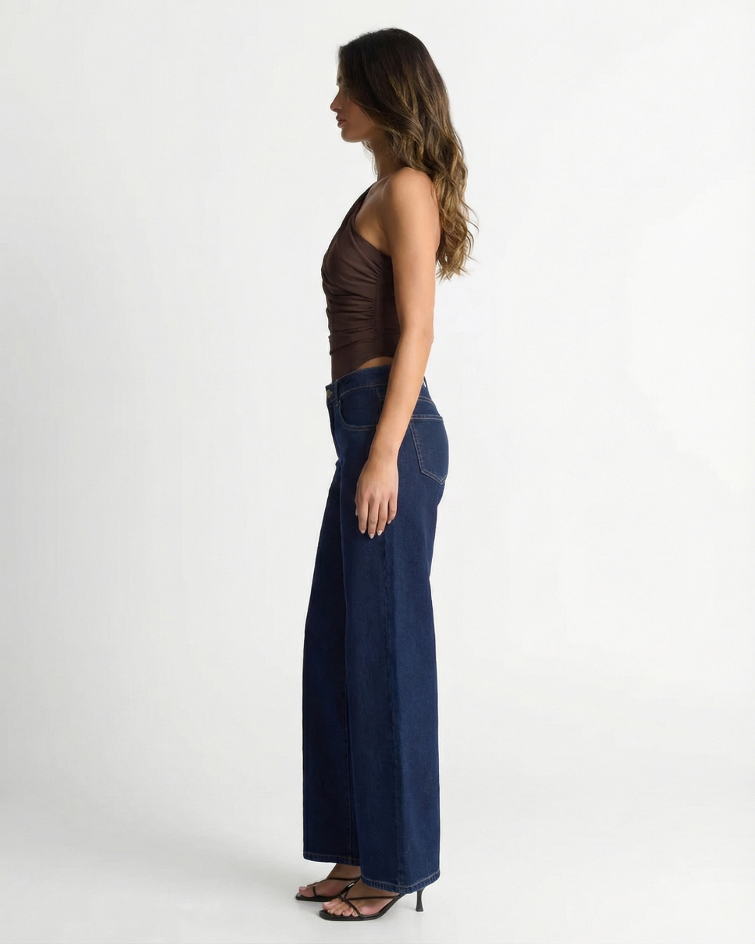 Lara | One-Shoulder Ruched Top in Black, Brown & Blue