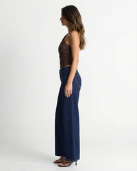 Lara | One-Shoulder Ruched Top in Black, Brown & Blue