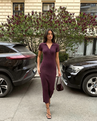 Juliet | Ribbed Polo Neck Midi Dress