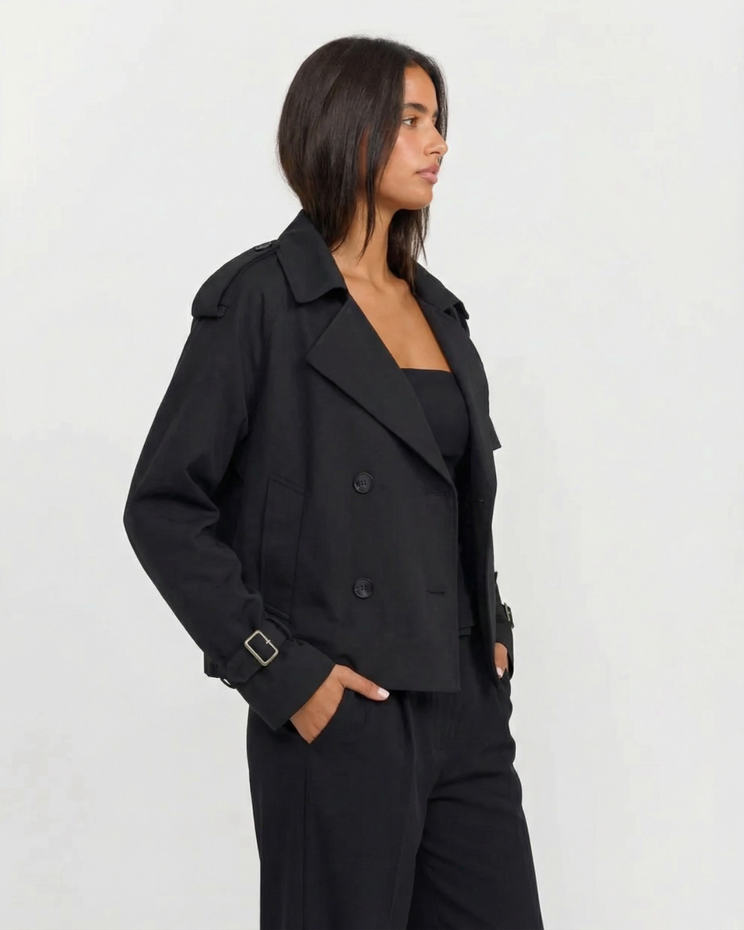 Rebecca | Cropped Double-Breasted Trench Coat