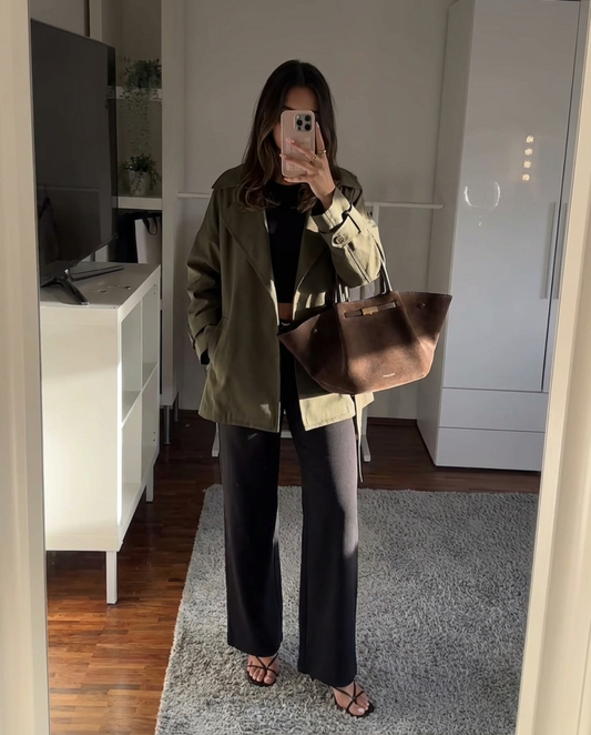 Margot | Oversized Linen Trench Coat Olive Belted Long Sleeve