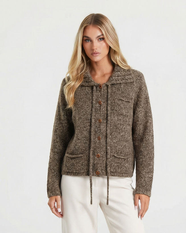 Nola | Casual Knitted Cardigan Brown Wool Hooded
