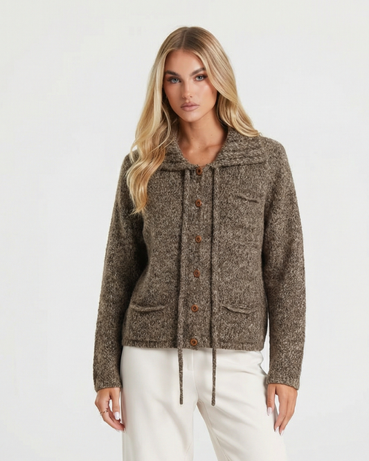 Nola | Casual Knitted Cardigan Brown Wool Hooded