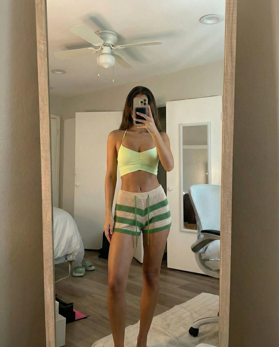 Holly | Striped Open-Knit Crochet Shorts with Drawstring Waist