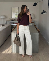 Lucy | Puff Sleeve Crew Neck Ribbed Cropped Knit Top