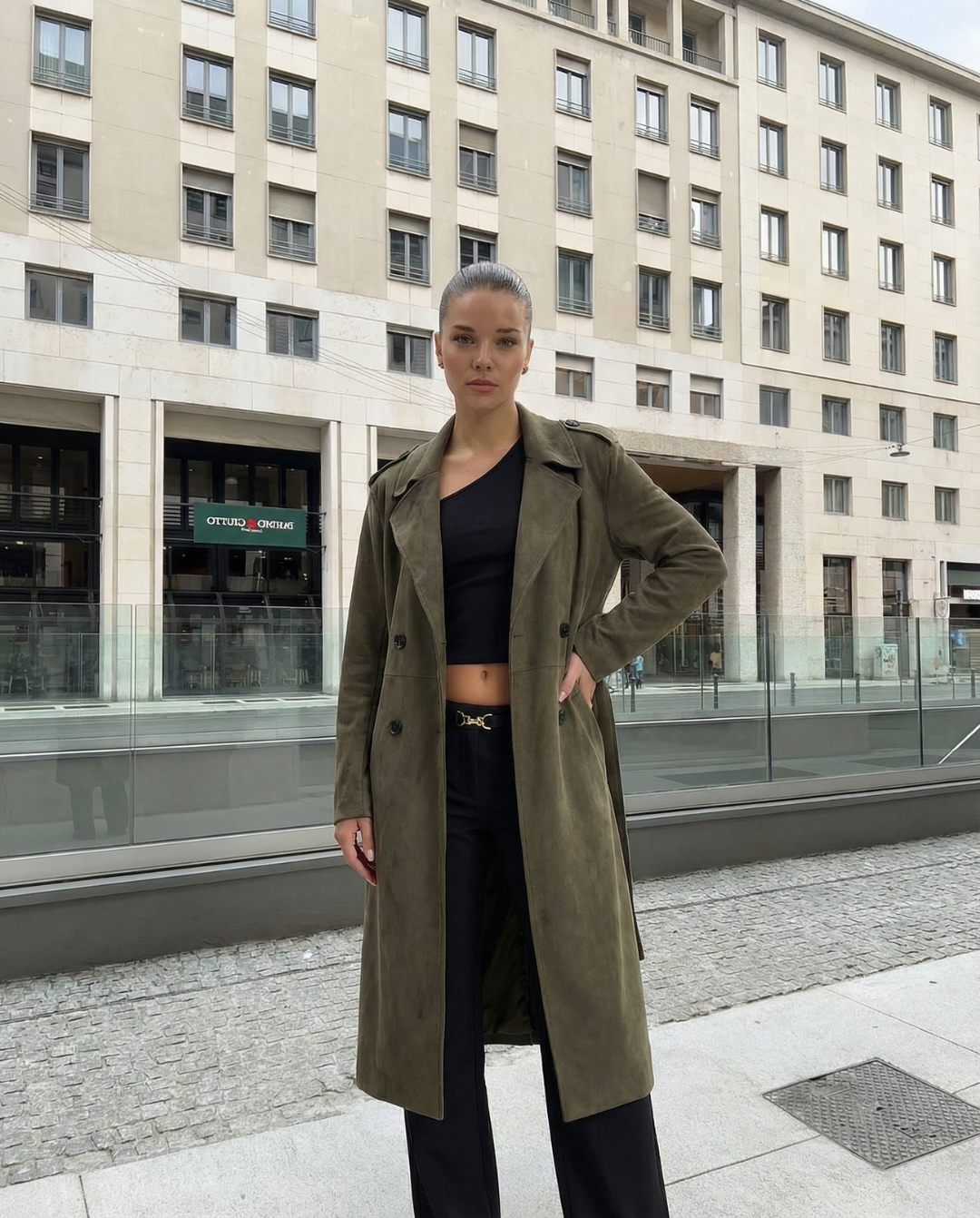 Megan | Longline Double-Breasted Trench Coat
