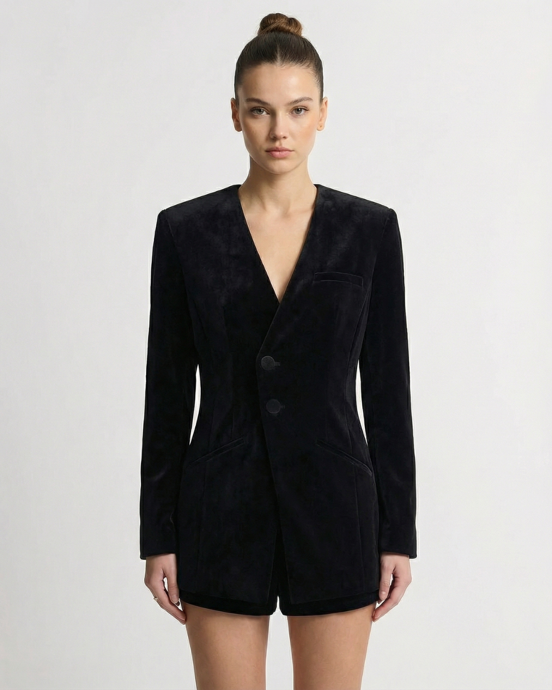 Viola | Elegant Velvet Tailored Jumpsuit Black Long Sleeve
