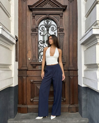 Tallulah | Wide Leg Pleated Trousers Navy