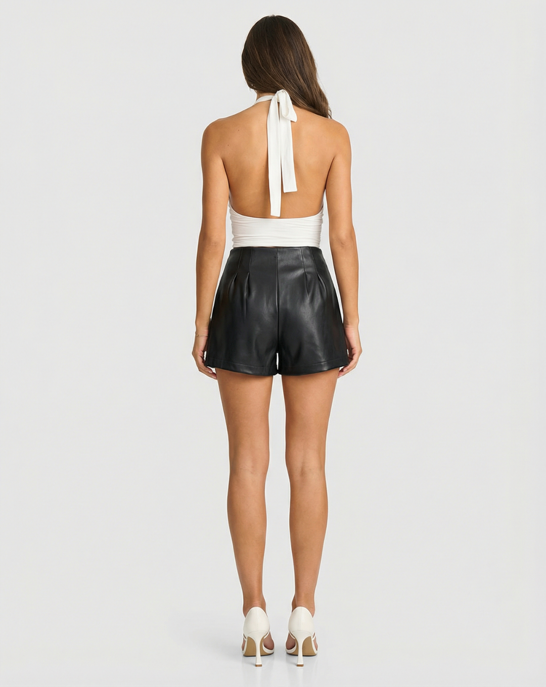 Kate | High-Waist Faux Leather Pleated Tailored Shorts