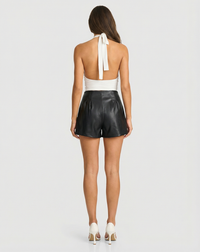 Kate | High-Waist Faux Leather Pleated Tailored Shorts