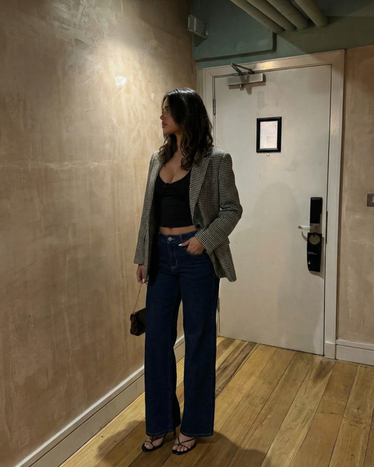 Vera | Plaid Oversized Blazer Black White Double Breasted