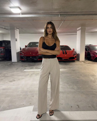 Olivia | Front-Pleat Tailored Waist Wide-Leg Linen Trousers in Cream