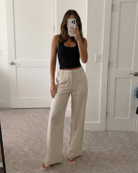 Grace | Pinstripe Wide-Leg Linen Trousers with Flat Front and Elasticated Back