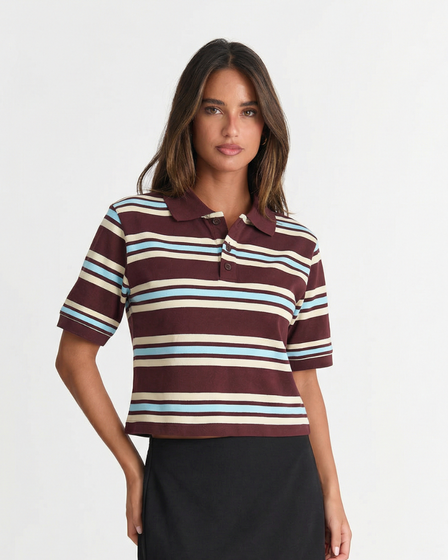 Eleanor | Stylish Striped Cropped Polo Shirt