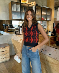 Cara | Cropped Argyle Knit Vest