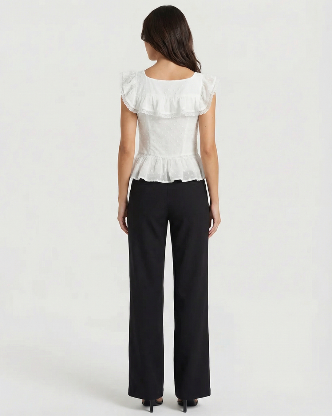Ailsa | Cotton Square Neck Lace Ruffle Peplum Top