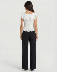 Ailsa | Cotton Square Neck Lace Ruffle Peplum Top