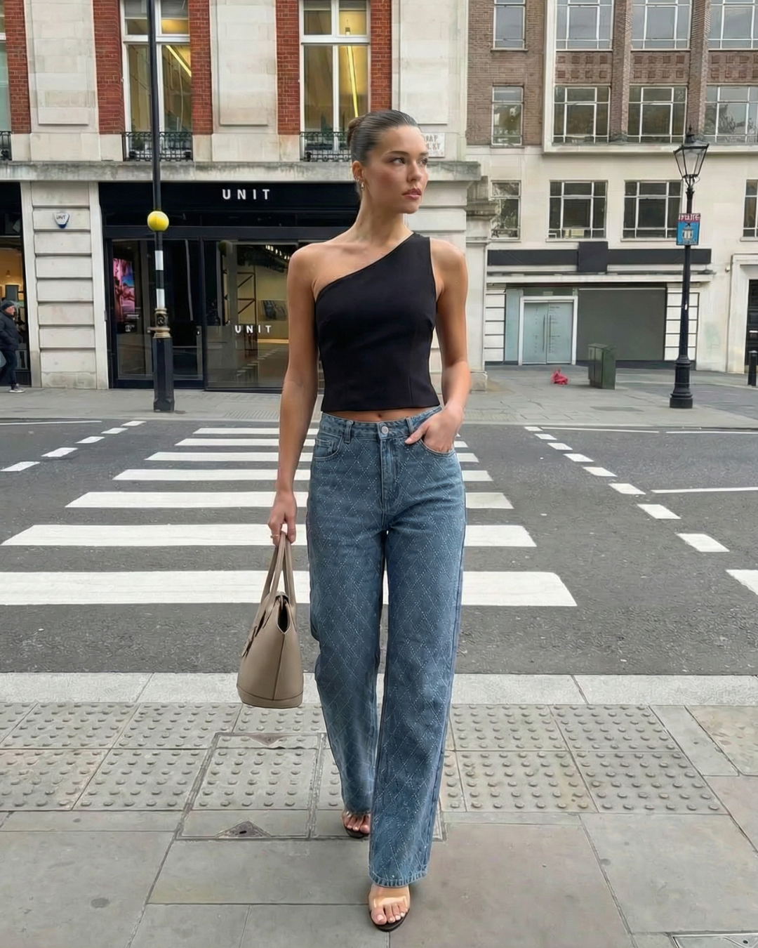 Liv | Wide Leg Jeans Light Blue High Waisted Embellished Straight