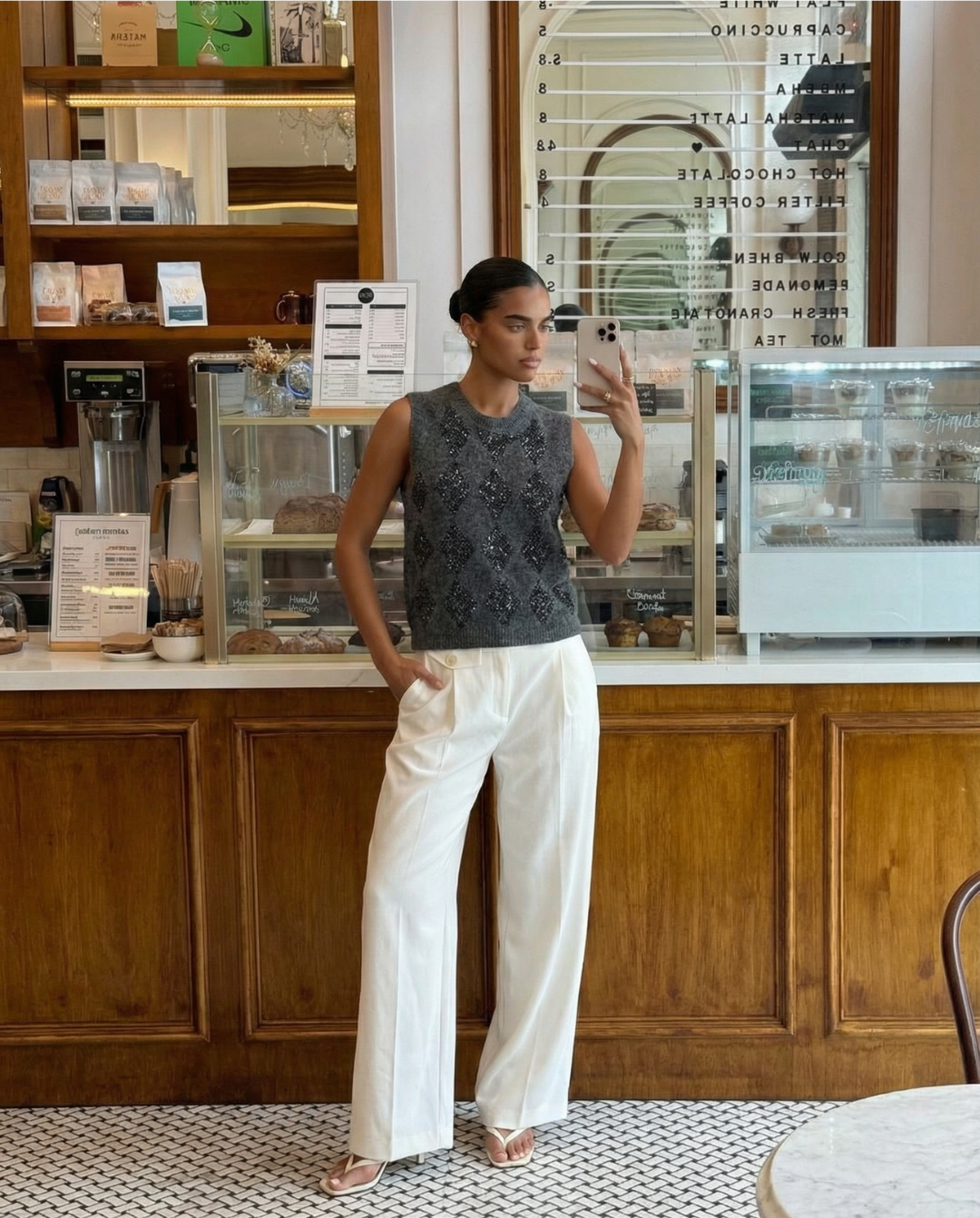 Nola | Vest Top Grey Knitted Argyle Sleeveless Rhinestone