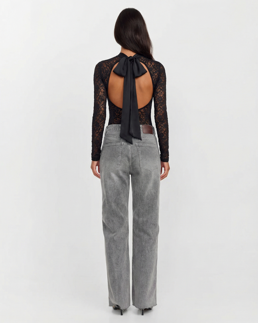 Vera | Elegant Lace Long Sleeve Top Black Sheer