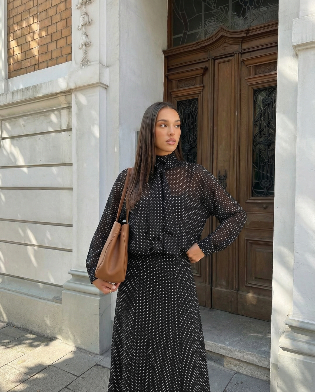 Lucy | Polka Dot Chiffon Tie Neck Matching Set