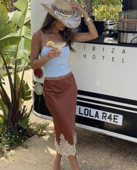 Lottie | Satin Lace Trim Slip Midi Skirt