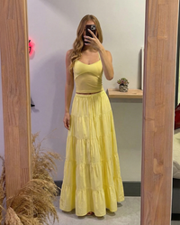 Yasmin | Tiered Drawstring Linen Maxi Skirt