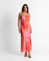 Victoria | Abstract Print V-Neck Spaghetti Strap Chiffon Maxi Slip Dress