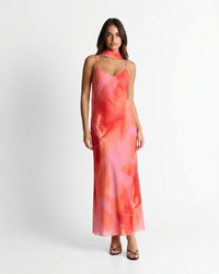 Victoria | Abstract Print V-Neck Spaghetti Strap Chiffon Maxi Slip Dress
